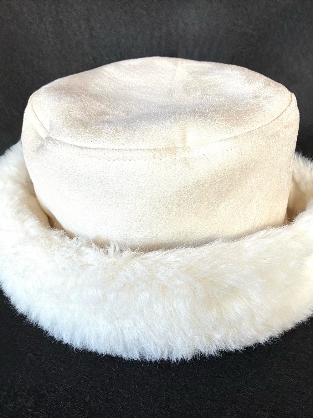 Betmar Cream Faux Fur Trim Bucket Hat